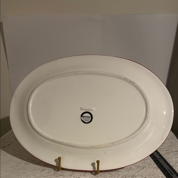 Red and White Oval Platter with Cherry Design